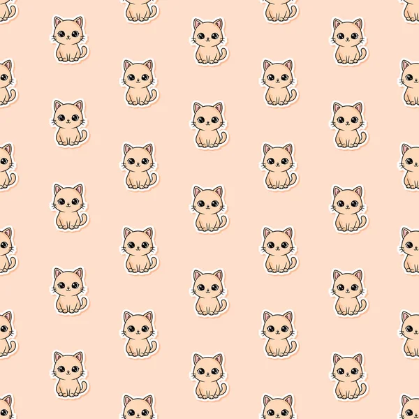 Şeftali arka planında kawaii stili küçük bej kedi yavrularının kusursuz desenleri. Çocuk kırtasiyesi, hatıra defteri, hayvan temalı kumaş ve tekstil baskıları için ideal.