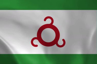Ingushetia Flag Waving: Ulusal Beyaz, Yeşil ve Kırmızı Güneş İşareti Cumhuriyeti Animasyonu 'nun Gerçekçi 4K döngüsü