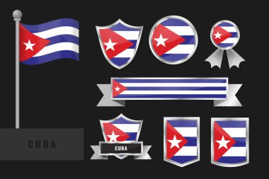 Küba bayrağı hazır. Küba ulusal amblemlerinin koleksiyonu. Bayrakların düz tasarımı