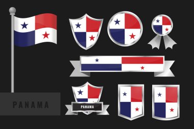 Panama bayrağı hazır. Panama ulusal amblem koleksiyonu. Bayrakların düz tasarımı