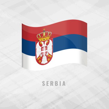 Sırbistan 'ın sallanan bayrağının 3 boyutlu çizimi. Gri bir arkaplanda Sırbistan Cumhuriyeti 'nin ulusal vektör sembolü. Kırmızı, mavi ve beyaz üç renkli armalı..