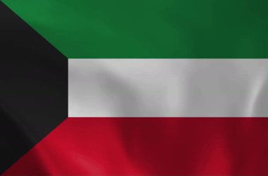 Kuveyt bayrağının rüzgarda dalgalanan yüksek kaliteli animasyonu. Siyah bir trapezoid ve yatay çizgili ikonik Pan-Arap renkleri. Ortadoğu projeleri için ideal.
