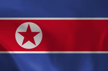 Kuzey Kore ulusal bayrağının kırmızı, beyaz ve mavi renkleriyle yüksek kaliteli animasyonu ve merkezi bir kırmızı yıldız. Doğu Asya kültürünün, devletliğinin ve kimliğinin sembolik bir temsili.