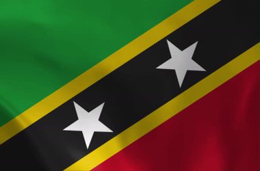 İki yıldızlı yeşil, siyah, kırmızı ve sarı bantlı Saint Kitts ve Nevis bayrağının yüksek kaliteli, kusursuz döngüsü. Ulusal olaylar için gerçekçi kumaş dokusu.