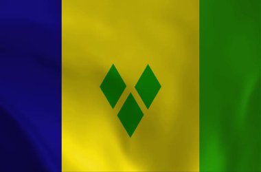 Saint Vincent ve Grenadines bayrağının mavi, altın ve yeşil bantlı üç elmaslı kusursuz bir animasyonu. Ulusal tema ve etkinlikler için yüksek kaliteli kumaş dokusu.