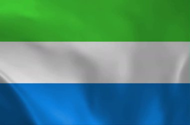 Yeşil, beyaz ve mavi yatay bantların yer aldığı Sierra Leone ulusal bayrağının yüksek kaliteli, kusursuz döngüsü. Ulusal olaylar ve haberler için gerçekçi kumaş dokusu.