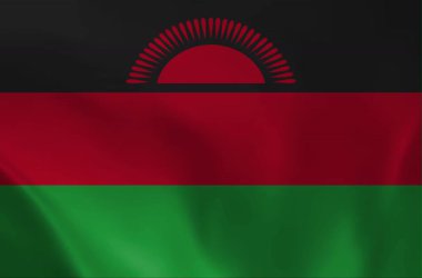 Malawi 'nin yüksek kalite 3 boyutlu bayrağı. Kırmızı doğumlu siyah, kırmızı ve yeşilin üç renkli ulusal rengini içeren ayrıntılı ipek dokusu