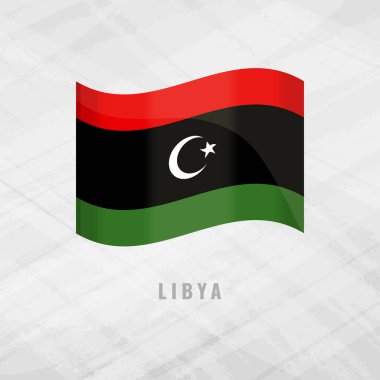 Libya 'nın bayrağını sallayan 3 boyutlu illüstrasyon. Gri Arkaplan 'da Libya' nın vekil bayrağı. Libya Sembolü.