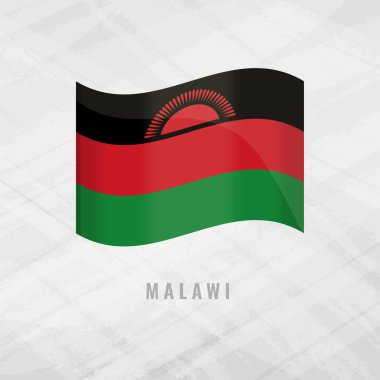 Malawi 'nin 3D resimli bayrağı sallanıyor. Malawi 'nin Gri Arkaplan Sembolü Üzerinde Vektör Bayrağı.