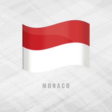 Monako 'nun 3D resimli bayrağı sallanıyor. Monako 'nun vektör bayrağı. Gri Arkaplanda. Monako 'nun Sembolü.