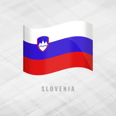 Slovenya bayrağını sallayan 3 boyutlu illüstrasyon. Slovenya 'nın vekil bayrağı. Slovenya 'nın Gri Arkaplan Sembolü.
