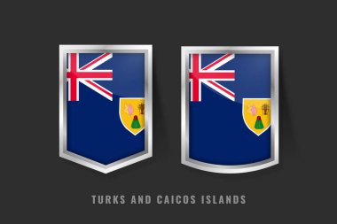 3 boyutlu metalik kalkanlarda Turks ve Caicos Adaları bayrağının vektör çizimi. Deniz kabuğu, ıstakoz ve kaktüs amblemi içeren mavi bir asteğmen. İngiliz Denizaşırı Toprakları 'nın gurur ve kimlik sembolü.