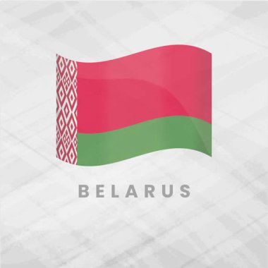 Belarus 'un üç boyutlu dalgalanan bayrağında ikonik kırmızı ve yeşil çizgiler ve beyaz süsleme desenleri vardı. Gri arkaplanda Belarus mirasının ve ulusal kimliğin sembolü.