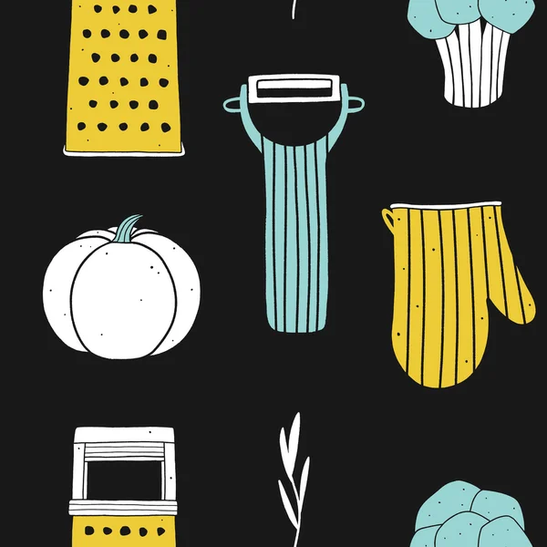 Verduras y equipos de cocina — Vector de stock