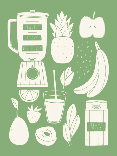 Ensemble vectoriel de mélangeur et fruits pour smoothie — Image vectorielle