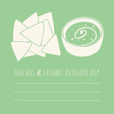 Elle çizilmiş cips ve krem avokado dip