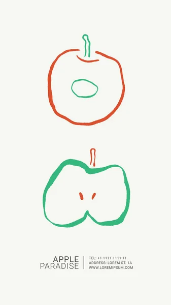 Apple Pensel Penna Vektor Illustration Minimalistisk Bläckteckning Handritade Frukter — Stock vektor
