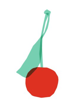 Saplı ve yapraklı kiraz. Beyaz arkaplanda izole edilmiş kalın kiraz kağıdının düz vektör çizimi