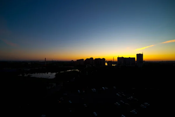 Puesta Sol Panorámica Sobre Ciudad — Foto de Stock