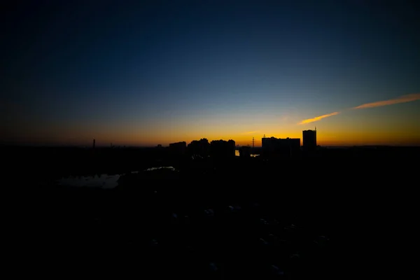 Pôr Sol Panorâmico Sobre Cidade — Fotografia de Stock