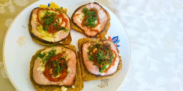 Roti Lapis Buatan Sendiri Dengan Daging Babi Dan Herbal Close — Stok Foto