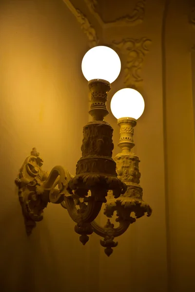 Винтажная Лампа Стекла Металла Закрывается Помещении — стоковое фото