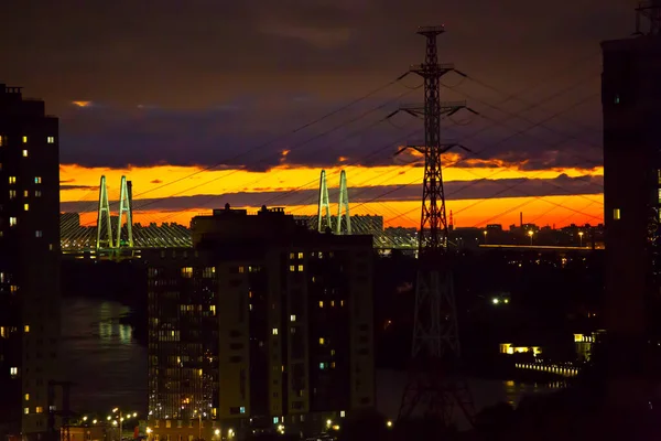 Панорамный Вид Ночной Город Вблизи — стоковое фото
