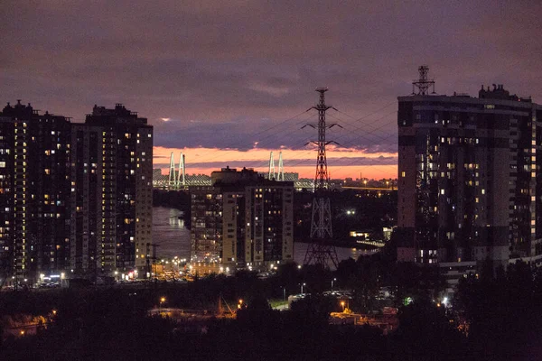 Panoramautsikt Över Natten Staden Nära Håll — Stockfoto