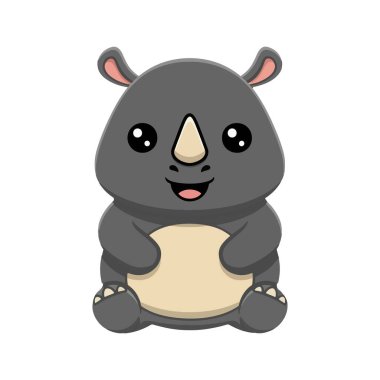 Sevimli Çizgi Film Gergedanı Tasarımı İllüstrasyonu