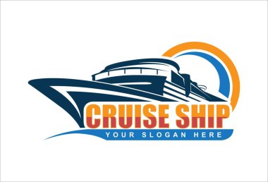 Cruise yelkenlisi logosu. Soyut tasarım vektör çizimi. İş seyahatleri zarif lüks.