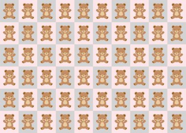 Ayı suratlı çizgi film karakteri şirin kahverengi dikişsiz desenli vektör çizimi kumaş çizimi