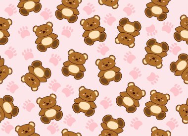 Ayı suratlı çizgi film karakteri şirin kahverengi dikişsiz desenli vektör çizimi kumaş çizimi