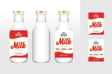 süt etiketi tasarım şablonu vektörü ve şişe tasarımı