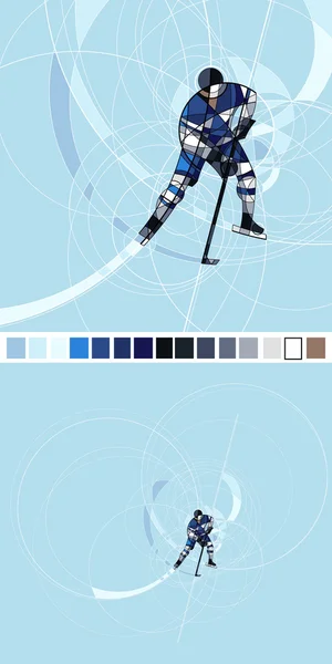 Jugador de hockey sobre hielo en vestido azul y blanco — Vector de stock