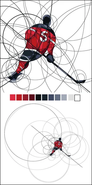 Jugador de hockey sobre hielo en vestido azul y blanco — Vector de stock