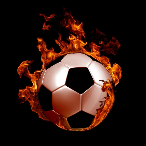 Image of soccer ball in fire flames against black background — Stock Photo, Image