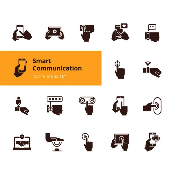 通信装置を保持する手のアイコンセット — ストックベクタ