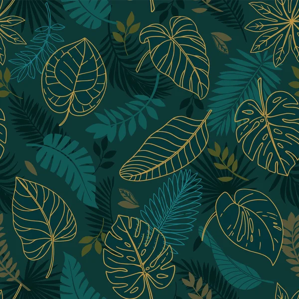 Tropical seamless pattern with exotic leaves. — Stock Vector