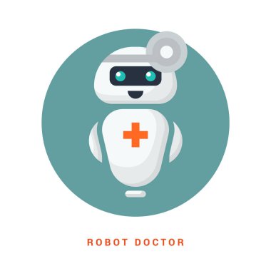 Çizgi biçiminde robot doktor simgesi.