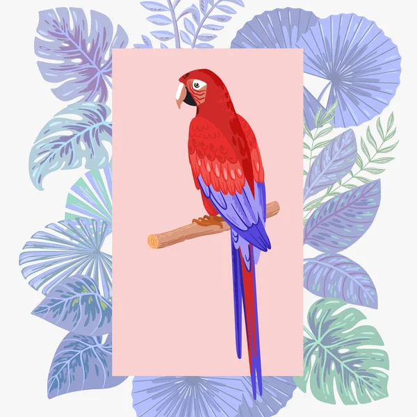 Macaw parrot on a background of tropical leaves — Stock Vector