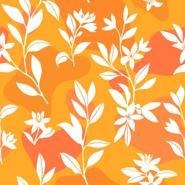 Sarı arka planda narenciye çiçekleri olan kusursuz bir desen..