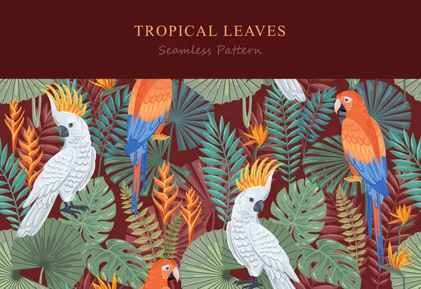 Sömlöst tropiskt mönster med fåglar — Stock vektor