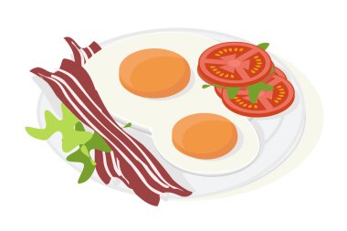 Pastırma, domates ve marul ile omlet. Vektör çizim