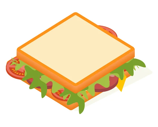 Sandwich con queso, salchichas y verduras. Ilustración vectorial — Vector de stock