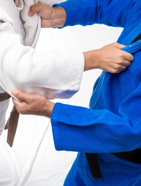 Stałego łuk żeński judo brązowy pas do jej sensei czarny pas — Zdjęcie stockowe