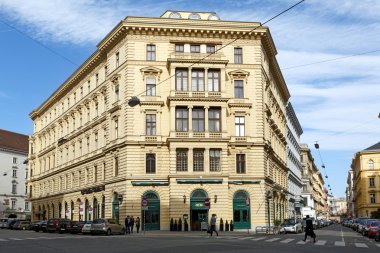 Viyana, Avusturya - 22 Şubat 2016. Viyana şehir merkezinde eski bir ev, Avusturya.