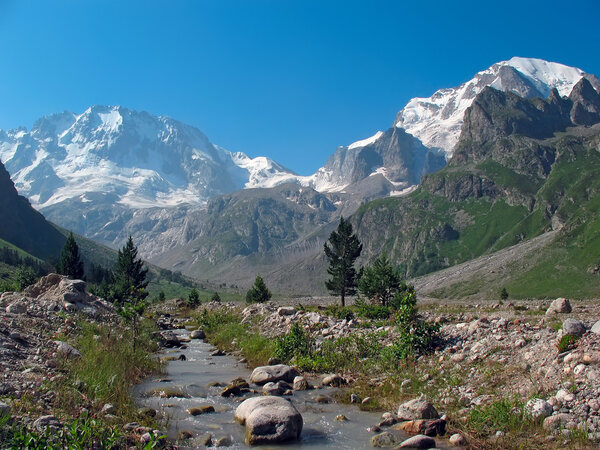 Mount Ullu-Tau from the gorge Adyr-su. Caucasus