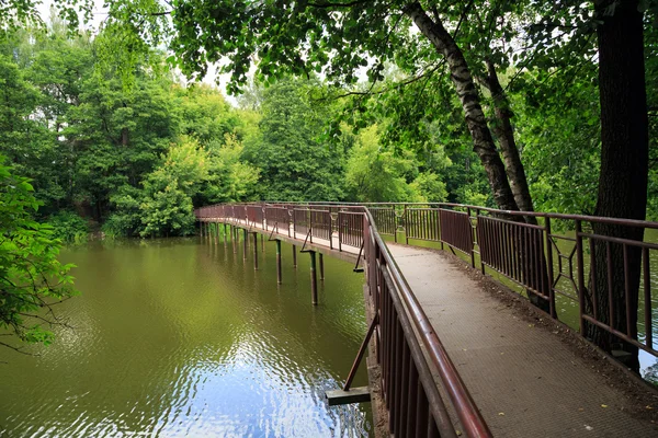 Iron bridge across river Pekhorka. City Balashikha, Moscow region, Russia. — Stock Photo, Image