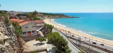 Antik kenti Tarragona görünümünü ve Akdeniz Akdeniz balkondan haliyle. Tarragona, İspanya.