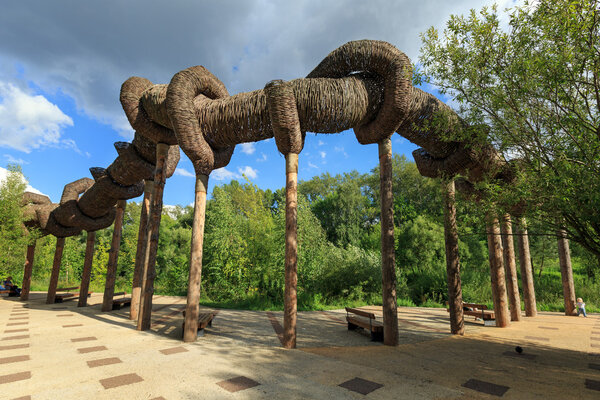 MOSCOW/ RUSSIA - AUGUST 17, 2016: Modern art-object in the city Park Chermyanka on the Bank of Yauza river in Moscow, Russia.